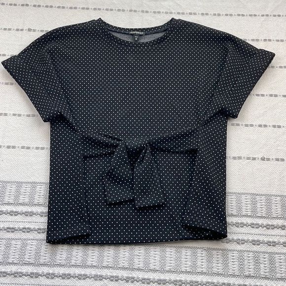 Express Tops - Express Blouse Womens XS Short Sleeve Top Front Tie Waist Stretch Shirt Black